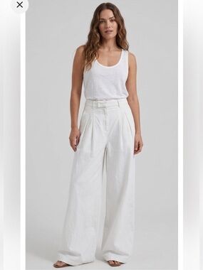 The Frankie Shop Nolan Pleated Denim Trousers- White